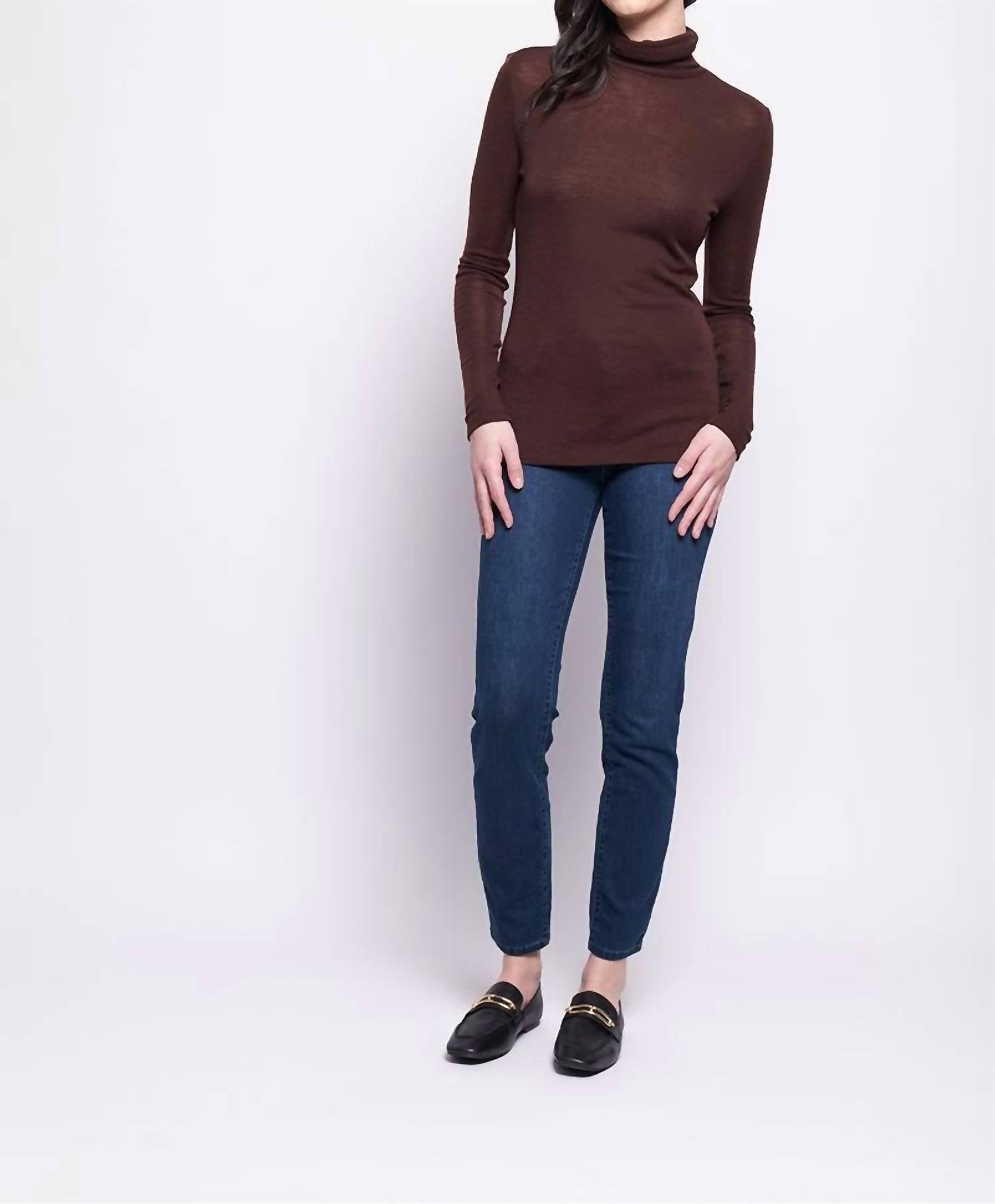FOIL Merino Wool Polo Neck Top in raisin - women's long sleeve top