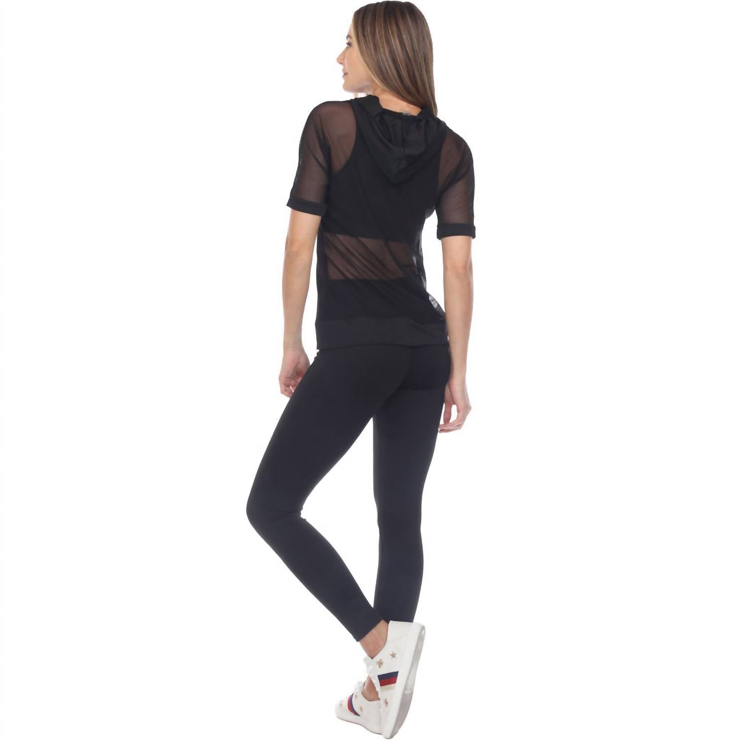 GOLDHAUS Breeze Short-sleeve Hoodie in black - women's top - detail view