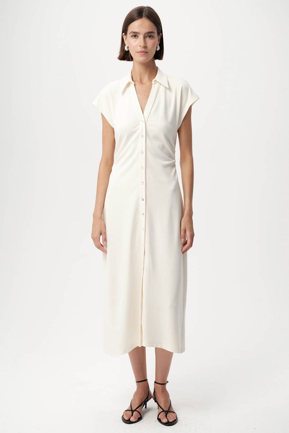 Exquise - Ursula Collared Gathered Waist Midi Dress