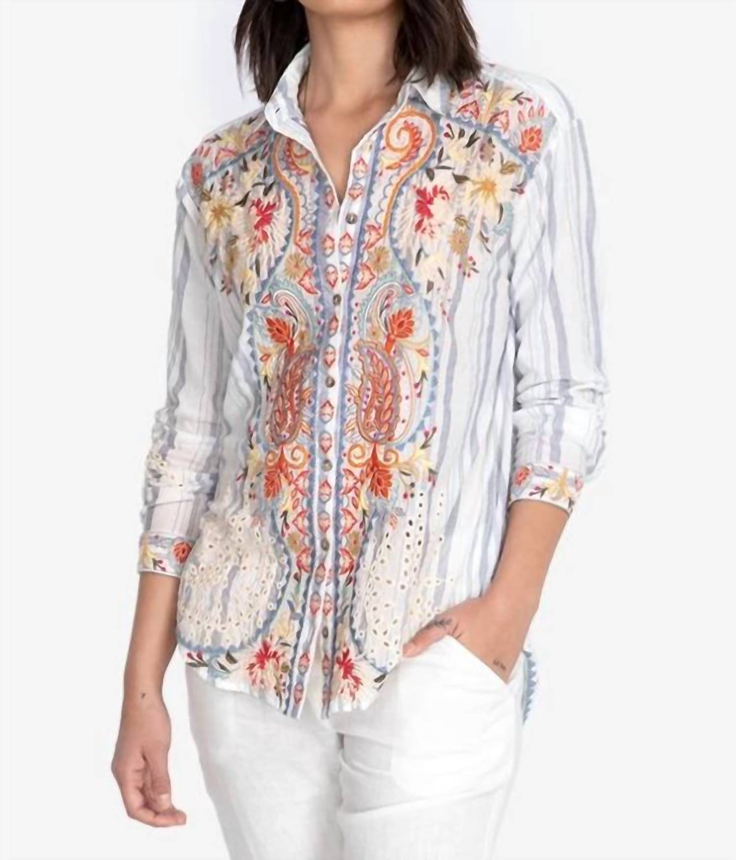 Johnny Was Tikal Oversized Shirt in white - women's shirt