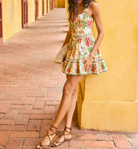 HEMANT & NANDITA Pahi Skater Dress in off white floral - women's dress - view 4