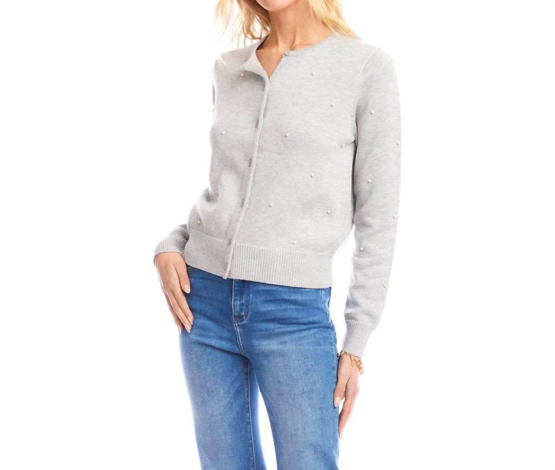 Karen Kane Pearl Cardigan Sweater in gray - women's cardigan - alternate view