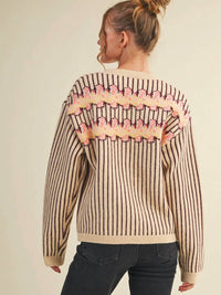 &Merci - Striped Floral Sweater Cardigan