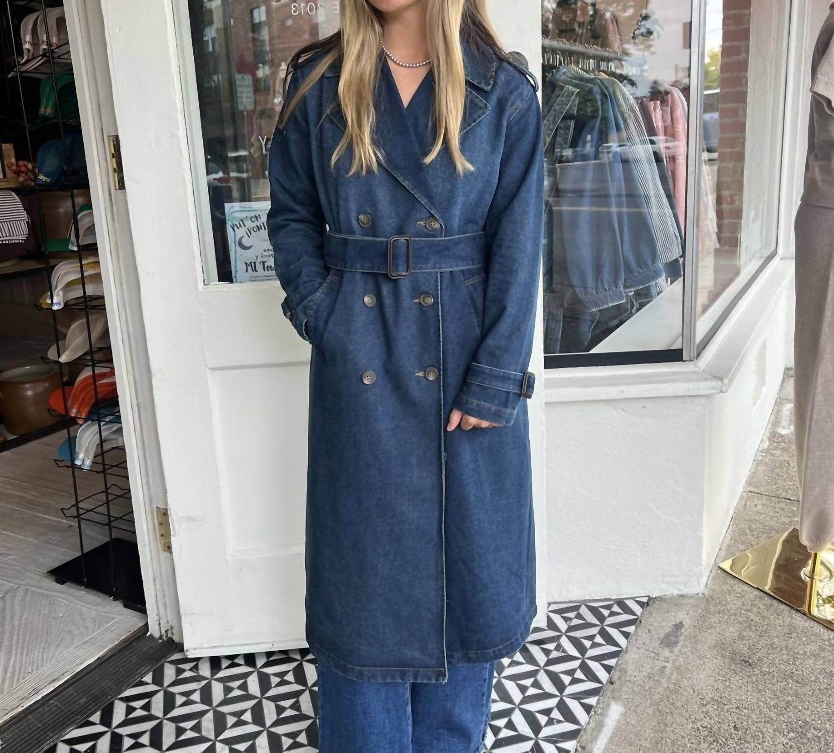 Blu Pepper Notch Collar Trench Coat in denim - women's jacket