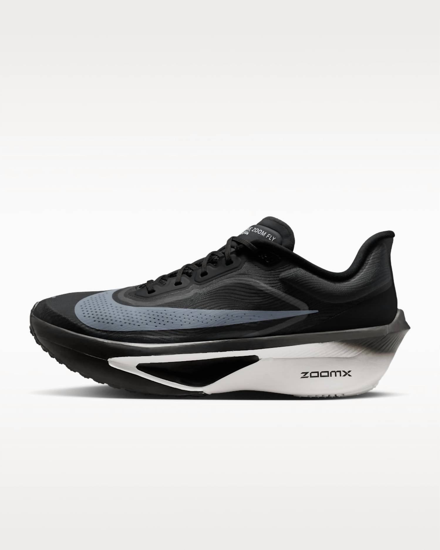 NIKE Men's Zoom Fly 6 Road Racing Shoes in black light smoke - men's shoe - detail view