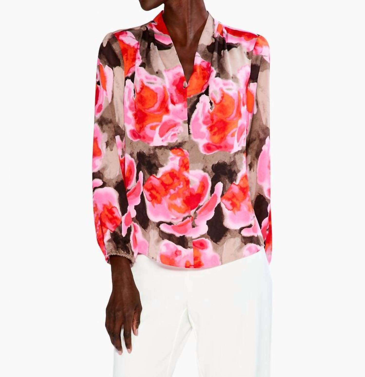 Nic + Zoe Rose Rosy Outlook Top in pink multi - women's blouse