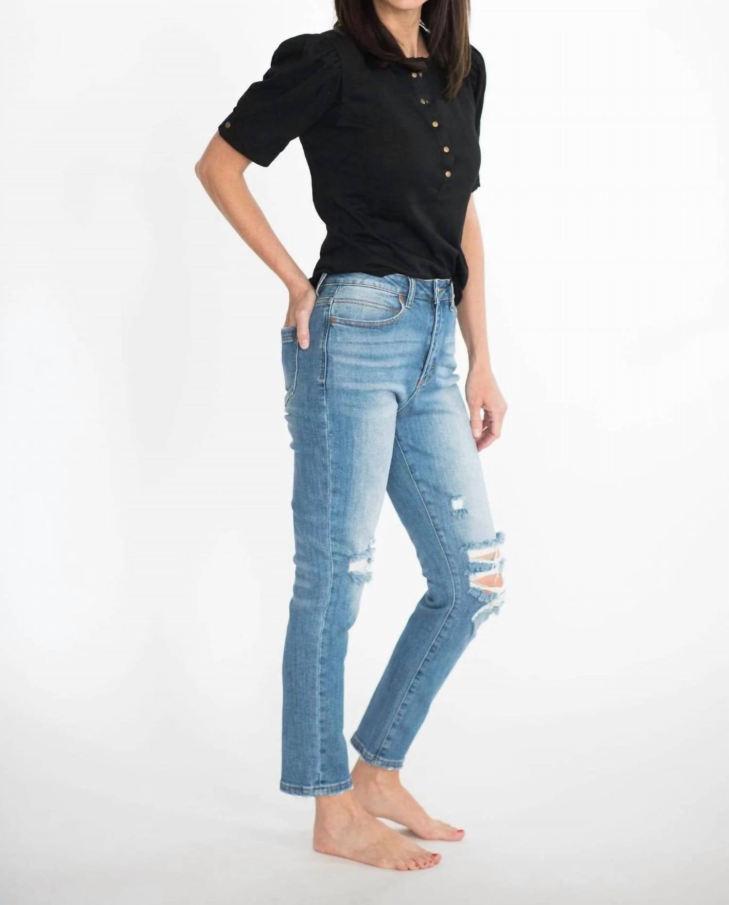 Tea N Rose - Benett High Rise Cropped Mom Jeans
