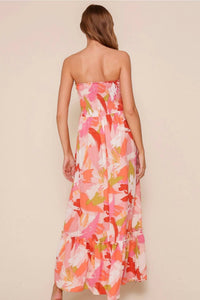 Timing Strapless Vibrant Floral Smocked Maxi Dress in pink multi - women's dress - detail view