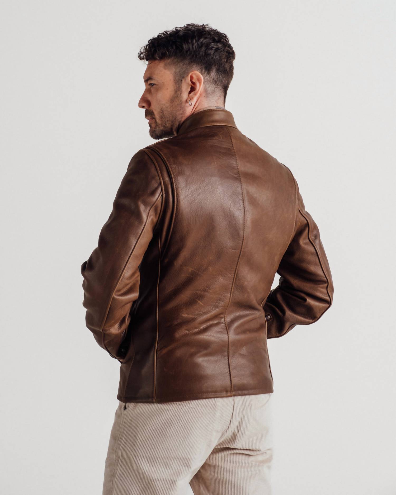 Schott N.Y.C. - Waxed Natural Pebbled Cowhide Cafe Racer Jacket
