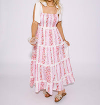 Peach Love - Sunny Strolls Floral Smocked Tiered Maxi Dress