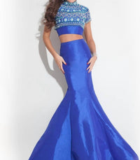 Rachel Allan - Two-piece Beaded Taffeta Mermaid Prom Gown