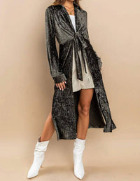 Ces Femme - Mena Metallic Open Front Tie Long Duster