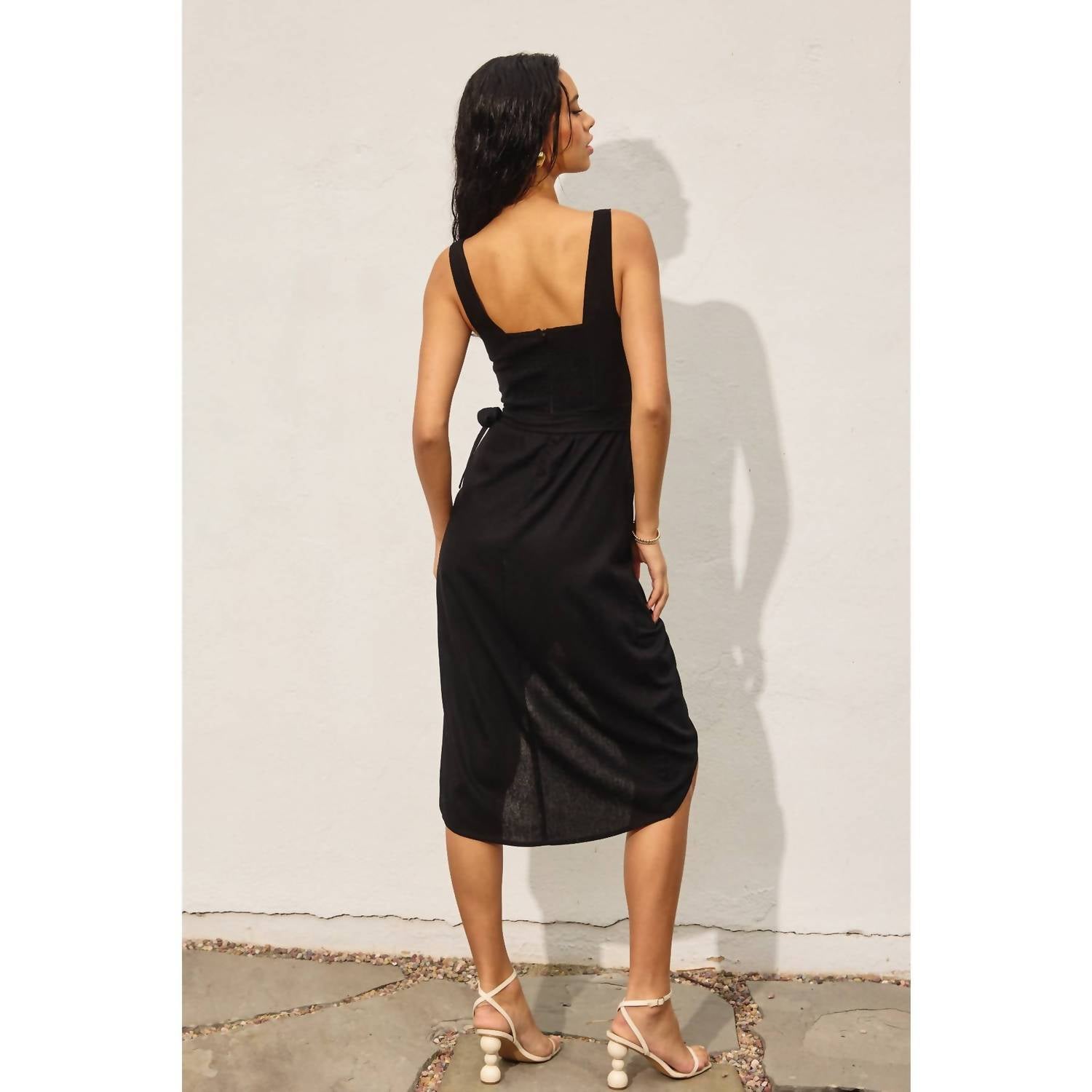 Dress Forum - Linen Square Neck Tulip Hem Wrap Dress