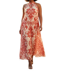 Mestiza New York Pleated Floral Halter Dress in orange - women's dress