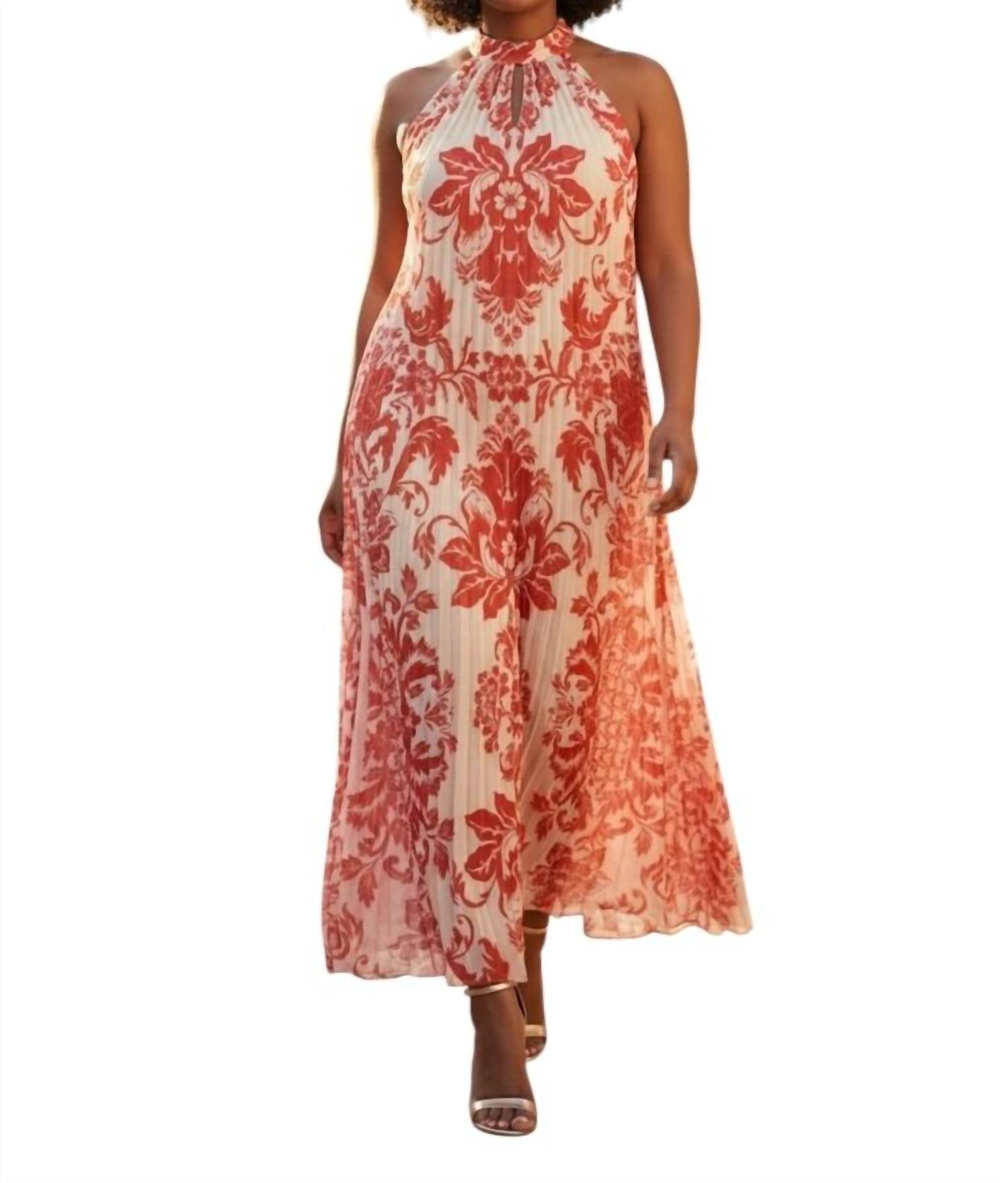 Mestiza New York Pleated Floral Halter Dress in orange - women's dress