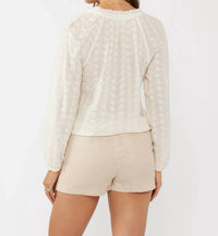 Lovestitch - Embroidered Floral Eyelet Long Sleeve Blouse