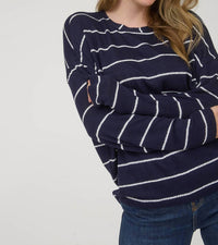 Blu Pepper Stripe Long Sleeve Top in navy - women's long sleeve top - detail view
