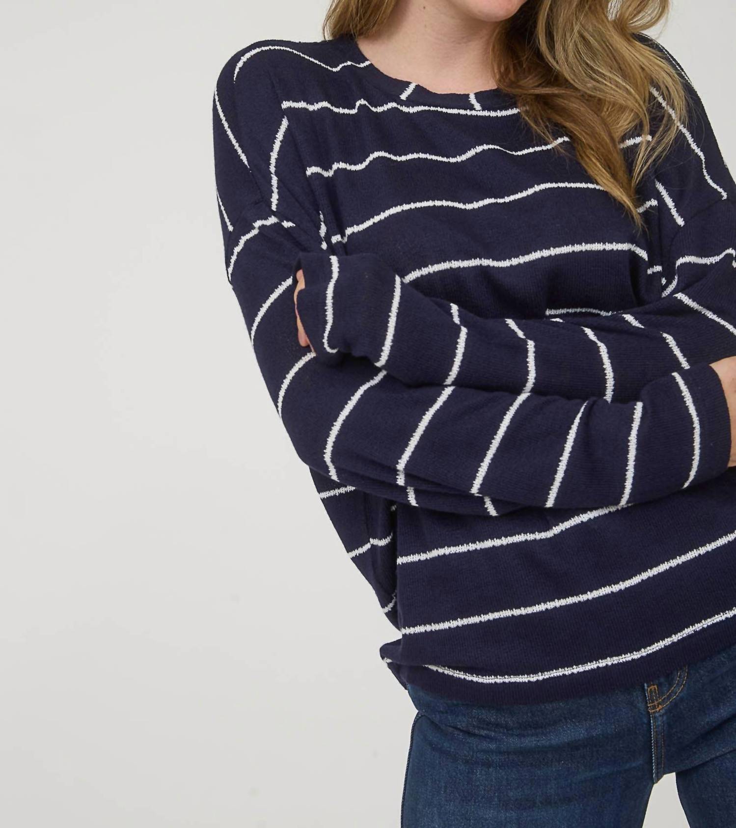 Blu Pepper Stripe Long Sleeve Top in navy - women's long sleeve top - detail view