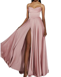 Alyce Paris - Cowl Neckline Satin A-line Prom Dress With Slit