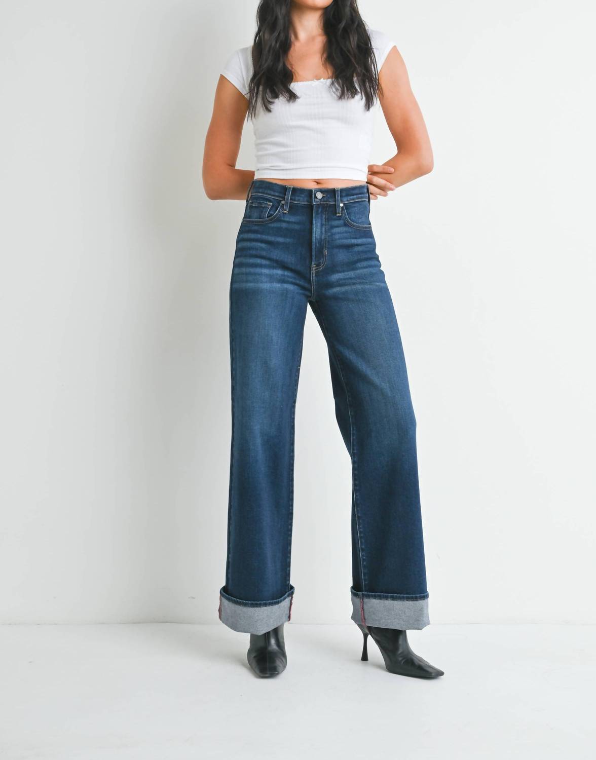 Just Black Denim - High Rise Cuffed Palazzo Jeans