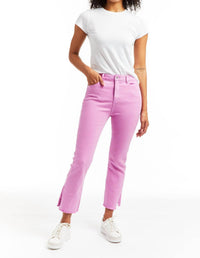 Tractr - High Rise Crop Flare With Side Slit And Raw Hem