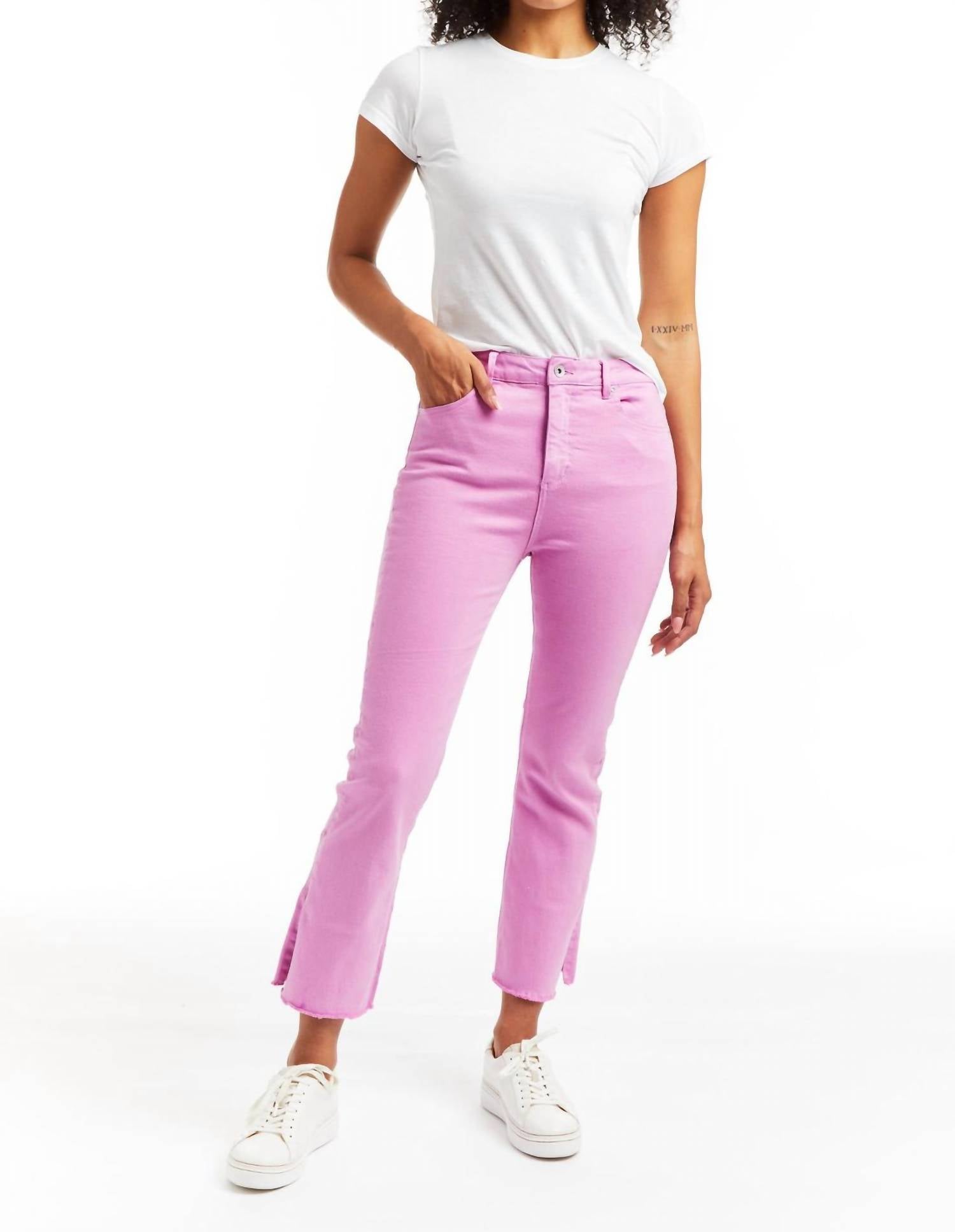 Tractr - High Rise Crop Flare With Side Slit And Raw Hem