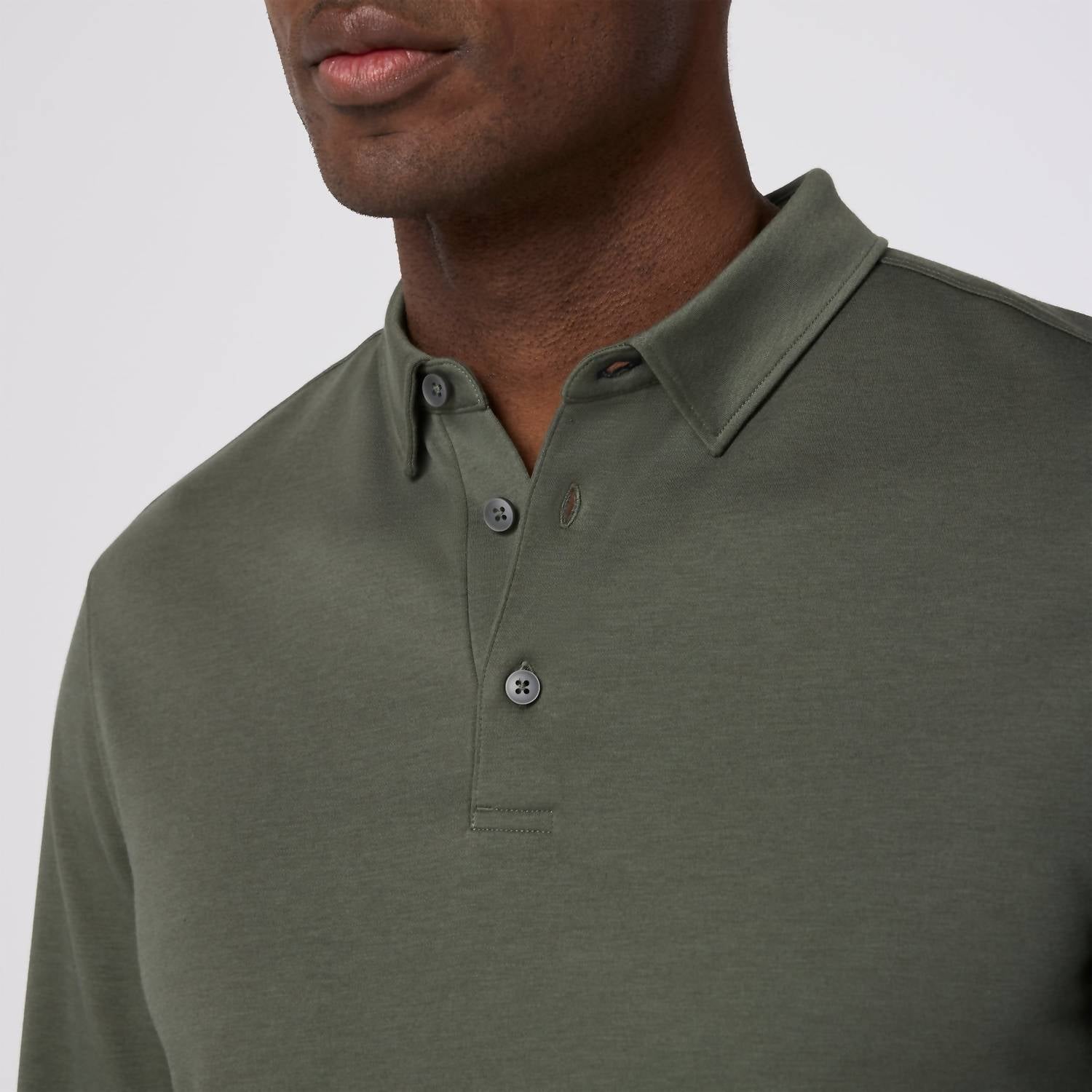 Mizzen + Main Kent Long Sleeve Polo in olive - men's shirt - alternate view
