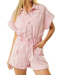 BiBi Vintage Washed Distressed Romper in light pink - women's pants