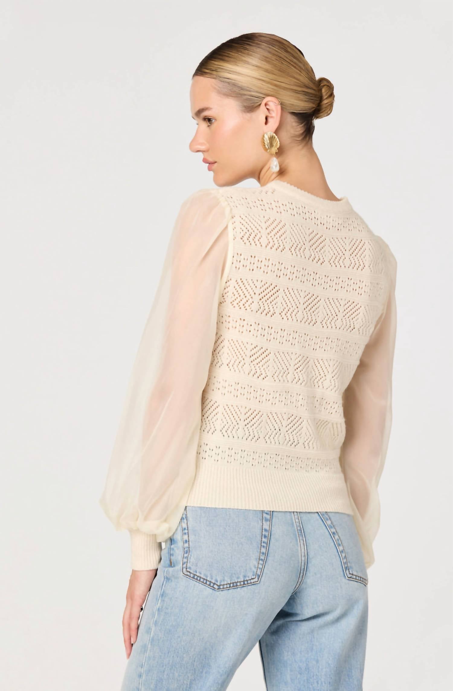 Astr - Ann Crochet Knit Balloon Sleeve Sweater