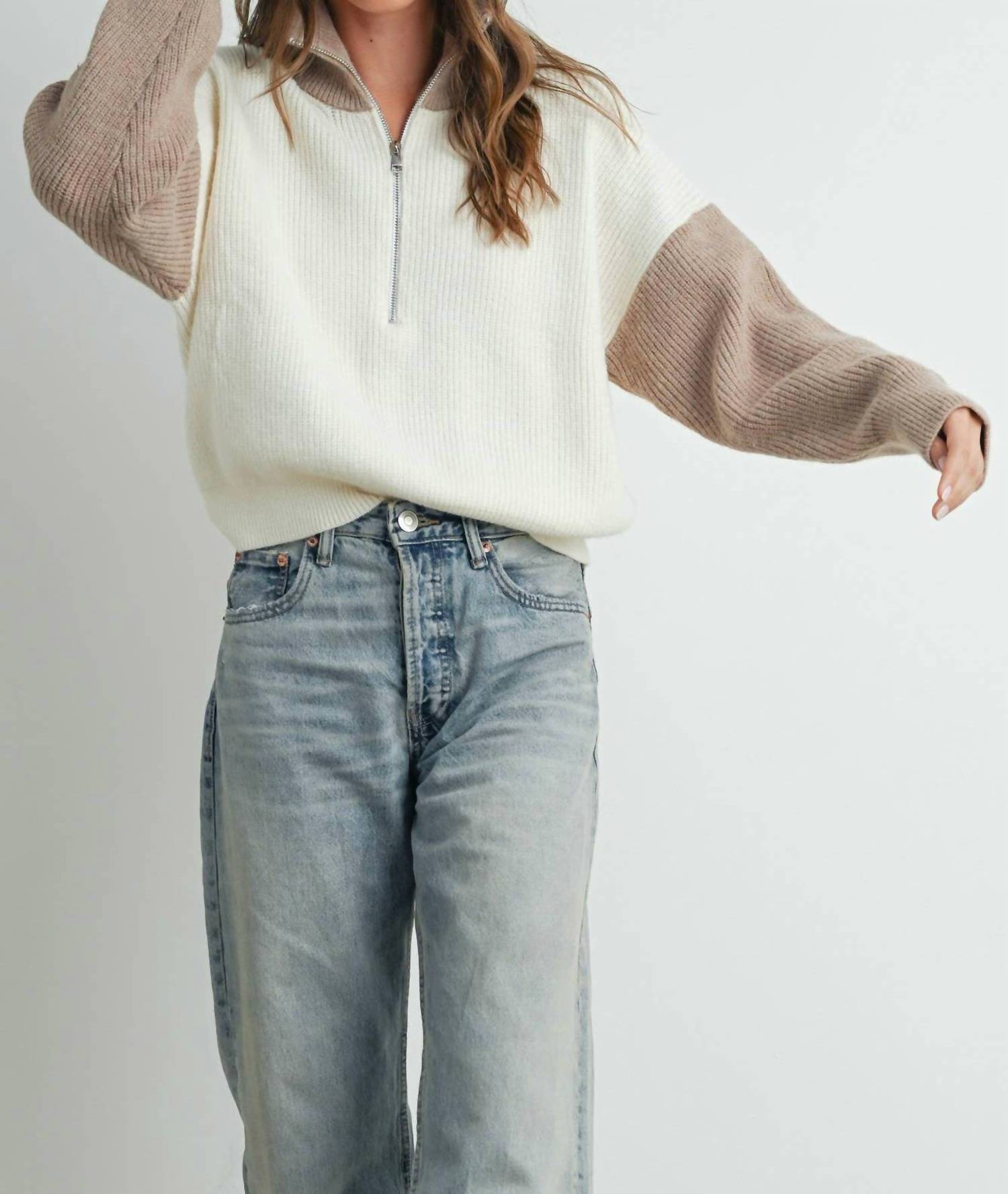 Peace Love Line - Color Block Half Zip Jacket