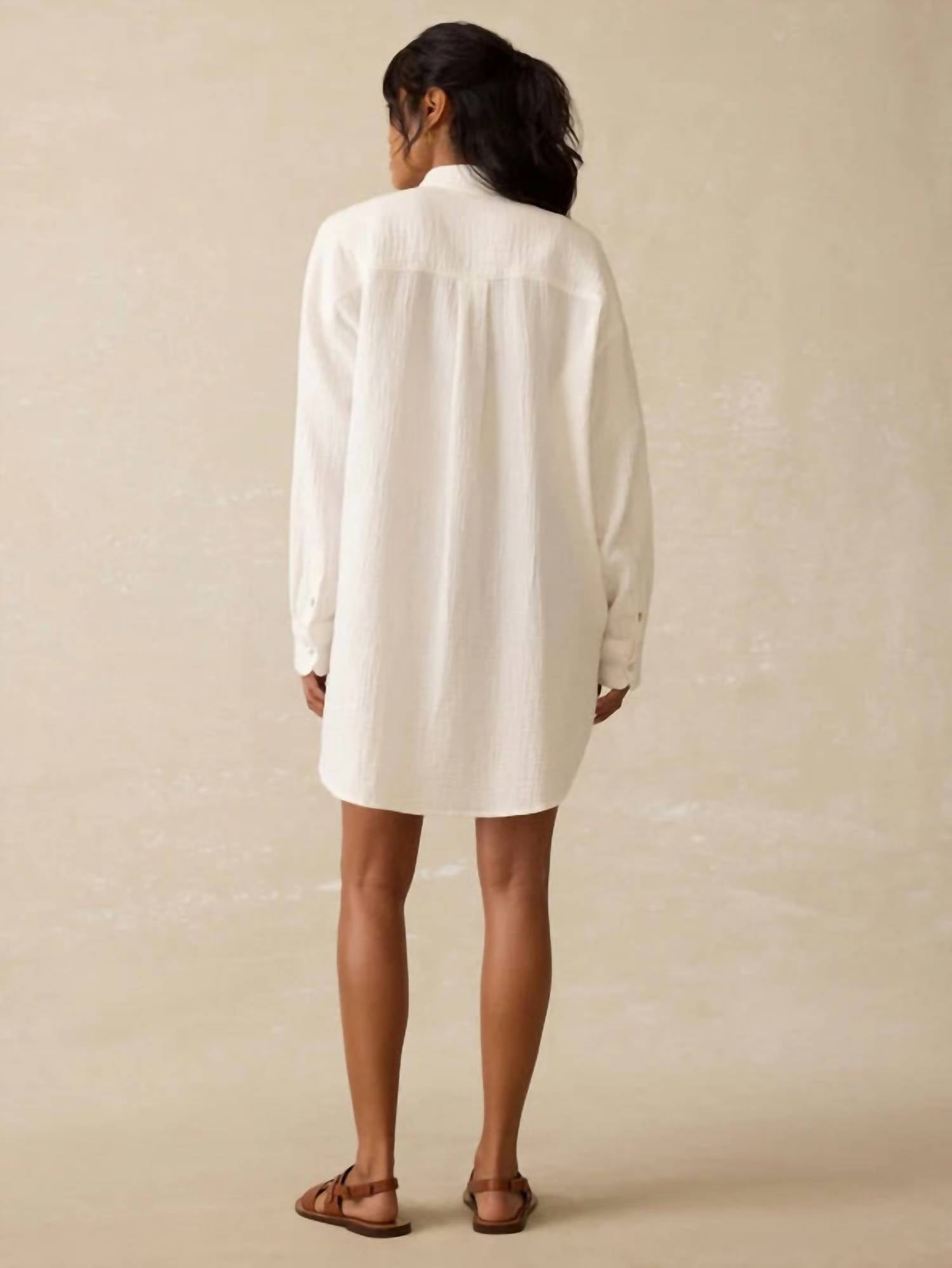Faherty Women’s Dune Cotton Gauze Haze Shirtdress in white - women's dress - detail view