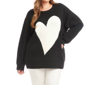 Karen Kane Heart Jacquard Long Sleeve Sweater - Plus in black and cream - women's sweater