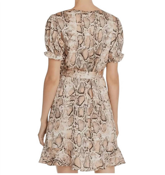 Aqua - Snake Print Ruffle Wrap Mini Satin Dress