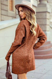 1 The Woman - Cable Knit Drop Shoulder Loose Fit Sweater Dress