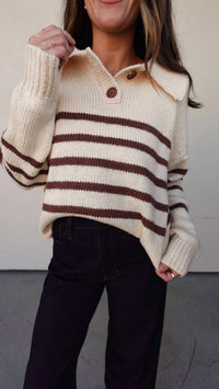 Listicle - Striped Knit Collared Sweater