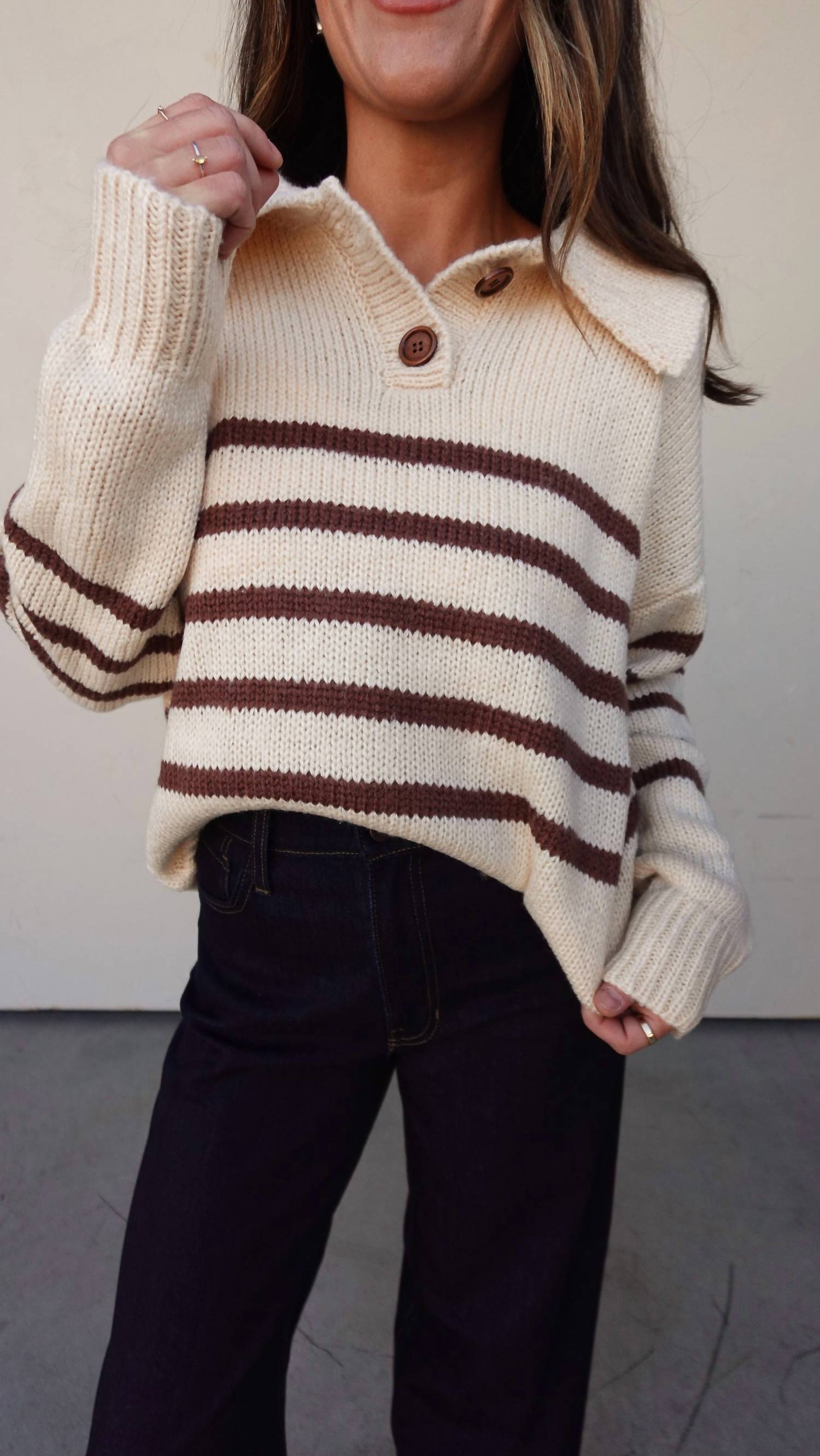 Listicle - Striped Knit Collared Sweater