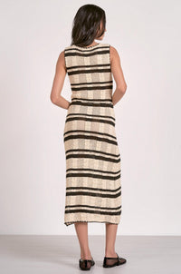 Elan - Crochet V Neck Sleeveless Tie Belt Midi Dress
