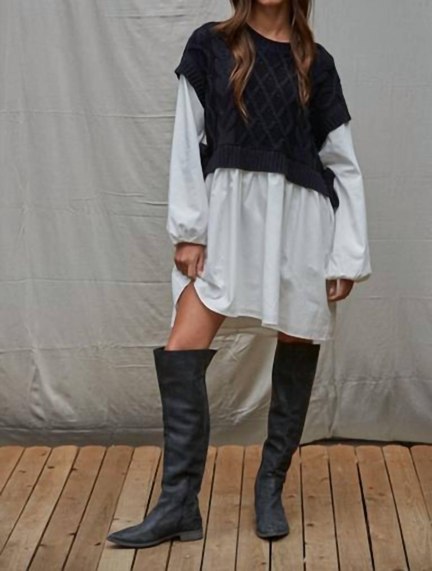 By Together - Women's Knit Sweater Shirt Flare Mini Dress
