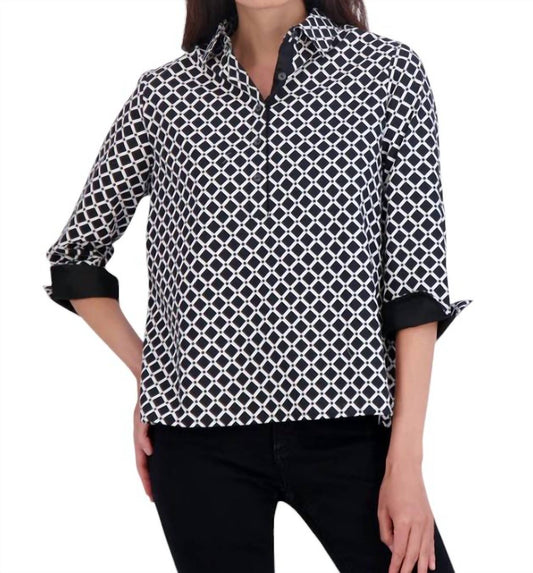 Foxcroft - THERESE NO IRON DIAMOND GRID POPOVER SHIRT