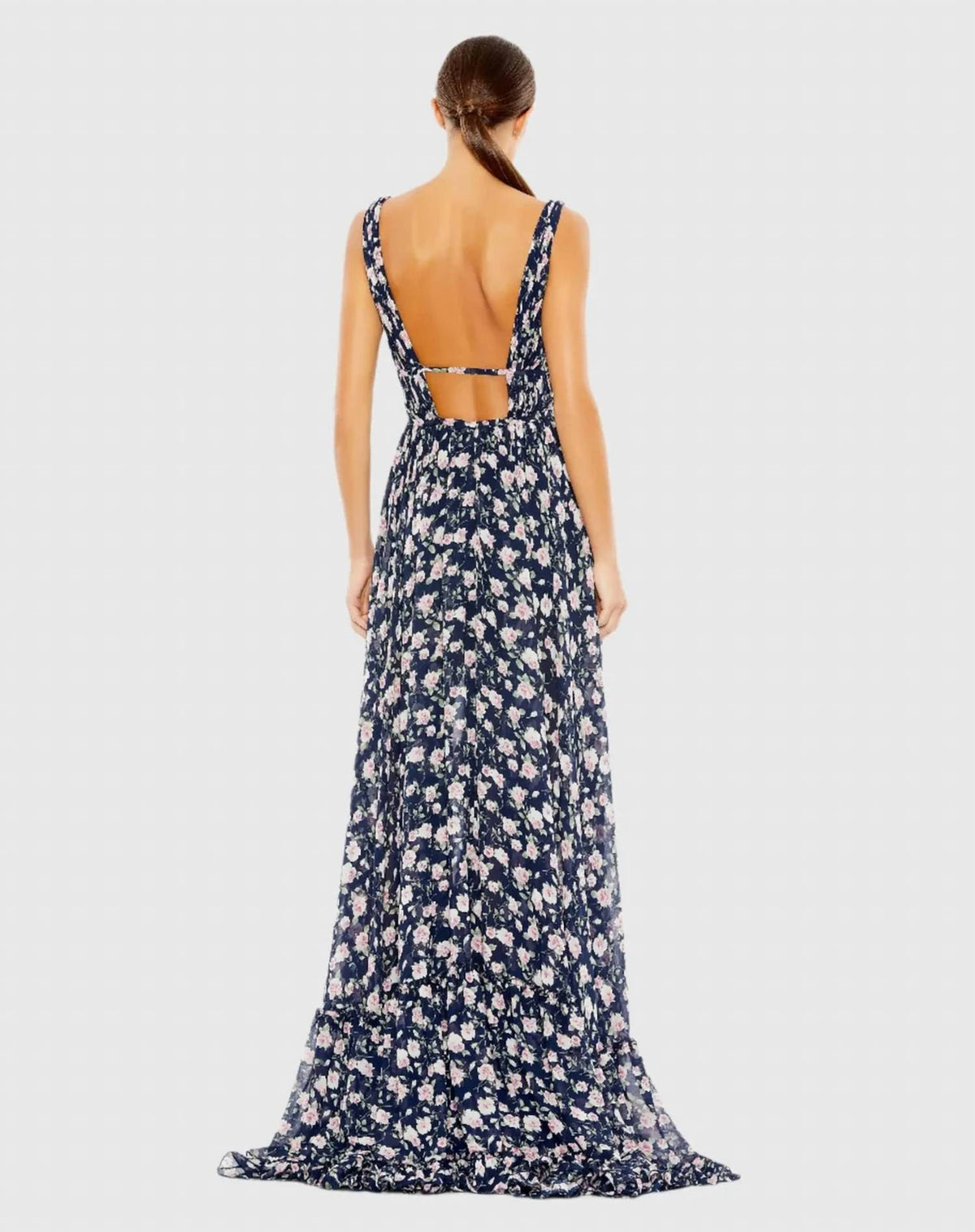 Mac Duggal - Floral Print Sleeveless Ruffled High Low Gown