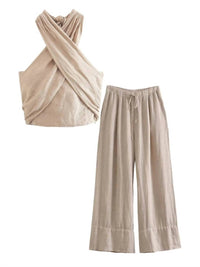Sweetkama - Women's Elowen Tie Halter Top And Pant Set
