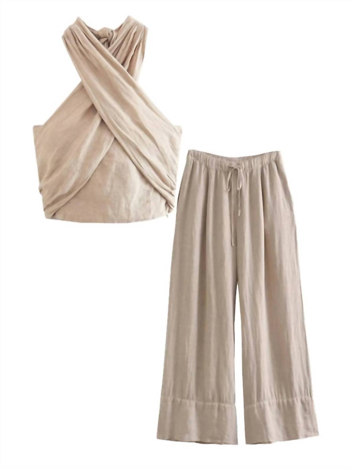 Sweetkama - Women's Elowen Tie Halter Top And Pant Set