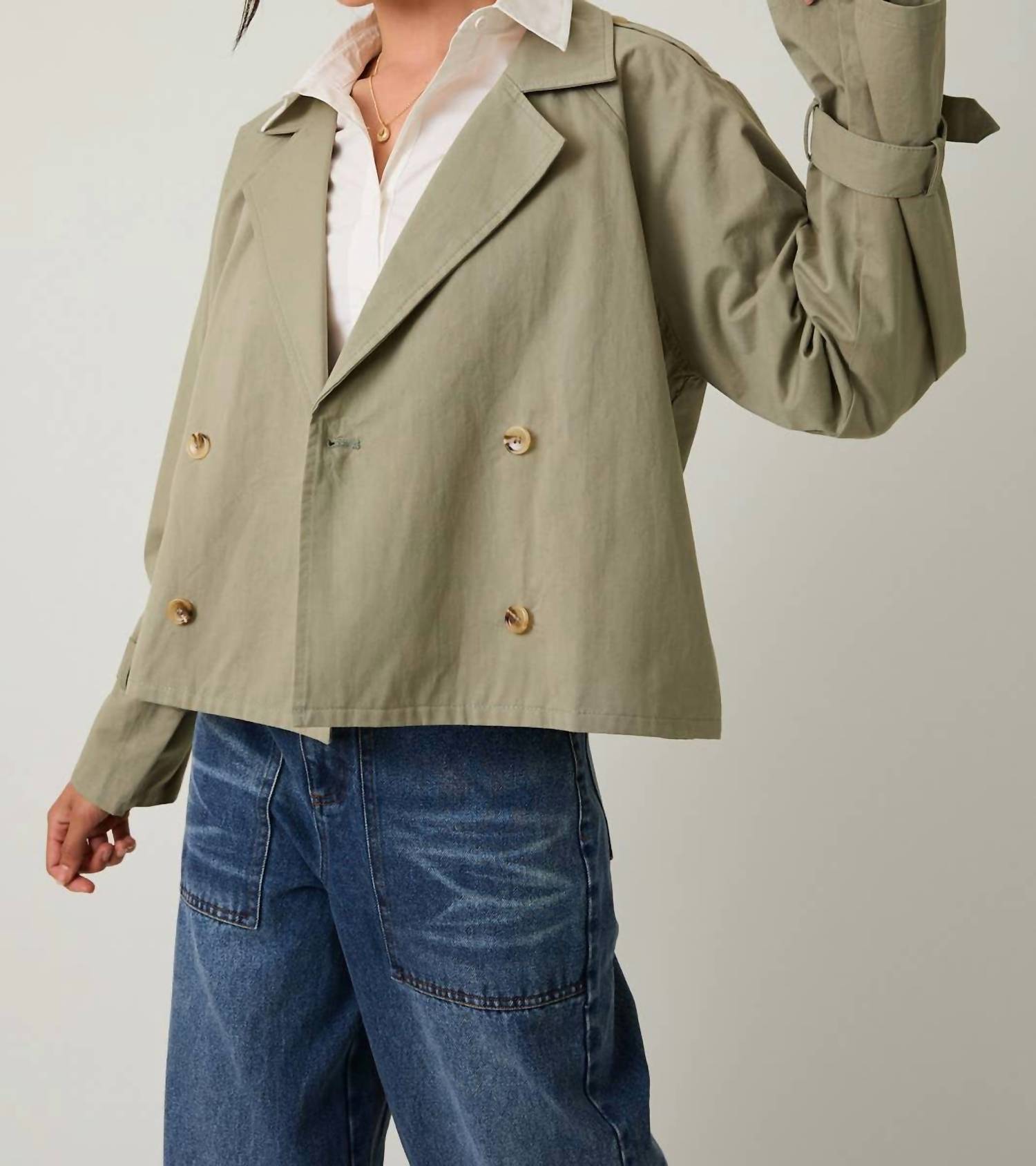 Sunday Edition Mary Cropped Trench Jacket in sage - women's jacket - view 5