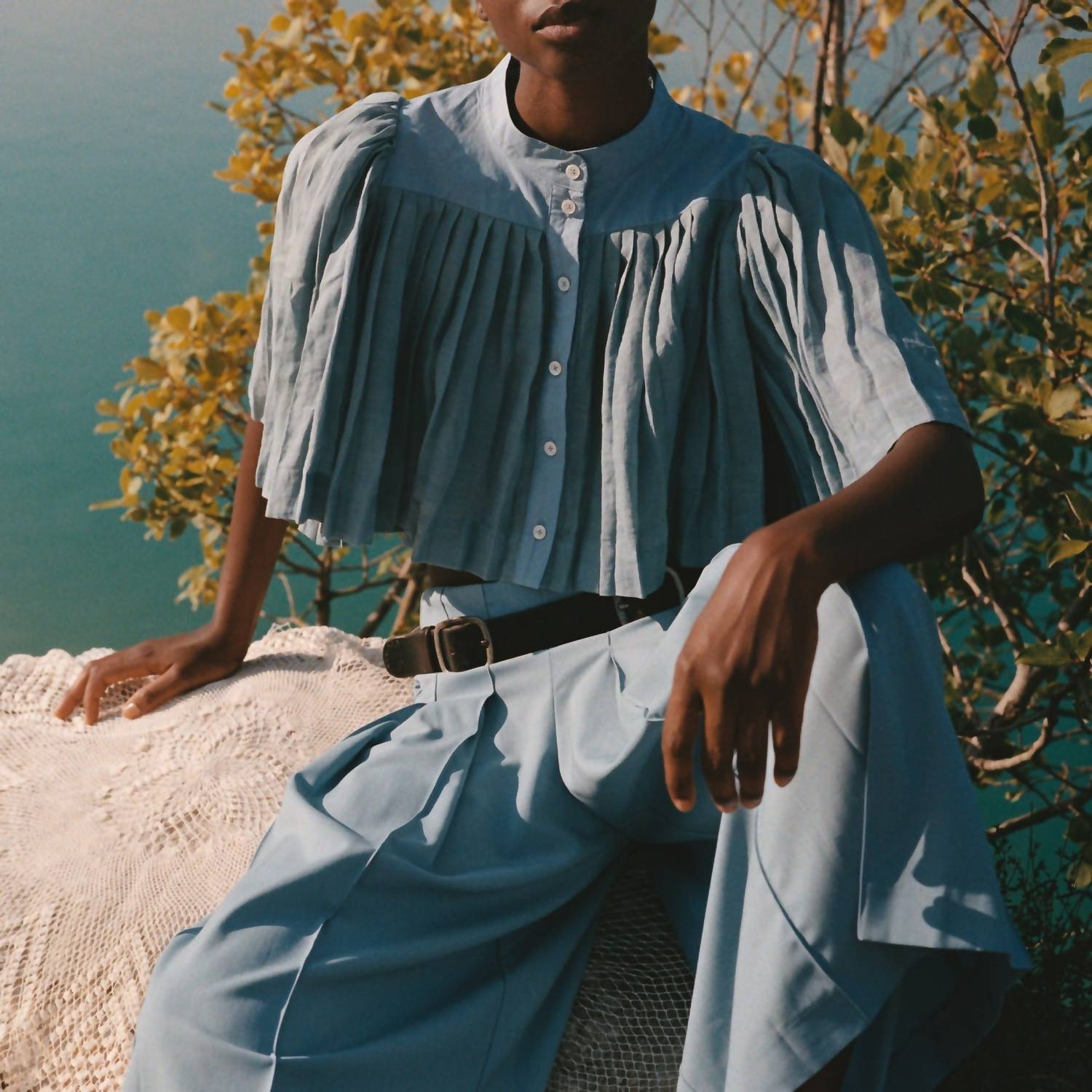 Sea - Solene Pleated Short Sleeve Top
