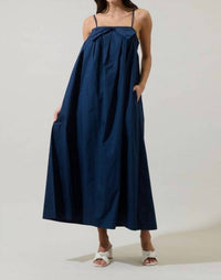 SUGARLIPS Melly Pleated Bow Maxi Dress in navy - women's dress