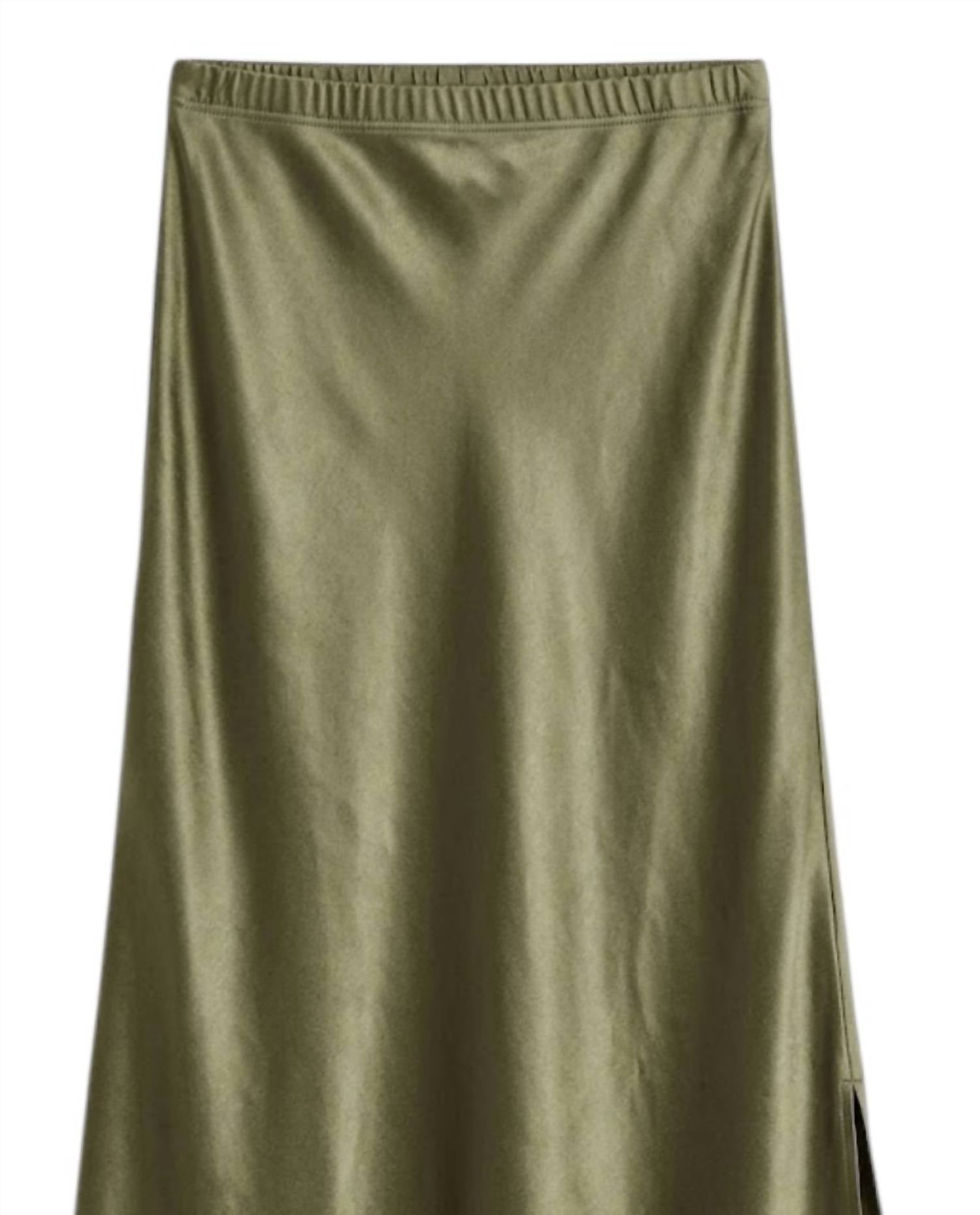 LAmade Women's Doris Silky Slip Skirt in olive - women's skirt - detail view