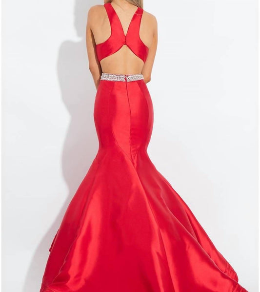 Rachel Allan - Criss-cross Mikado Mermaid Ruffled Gown