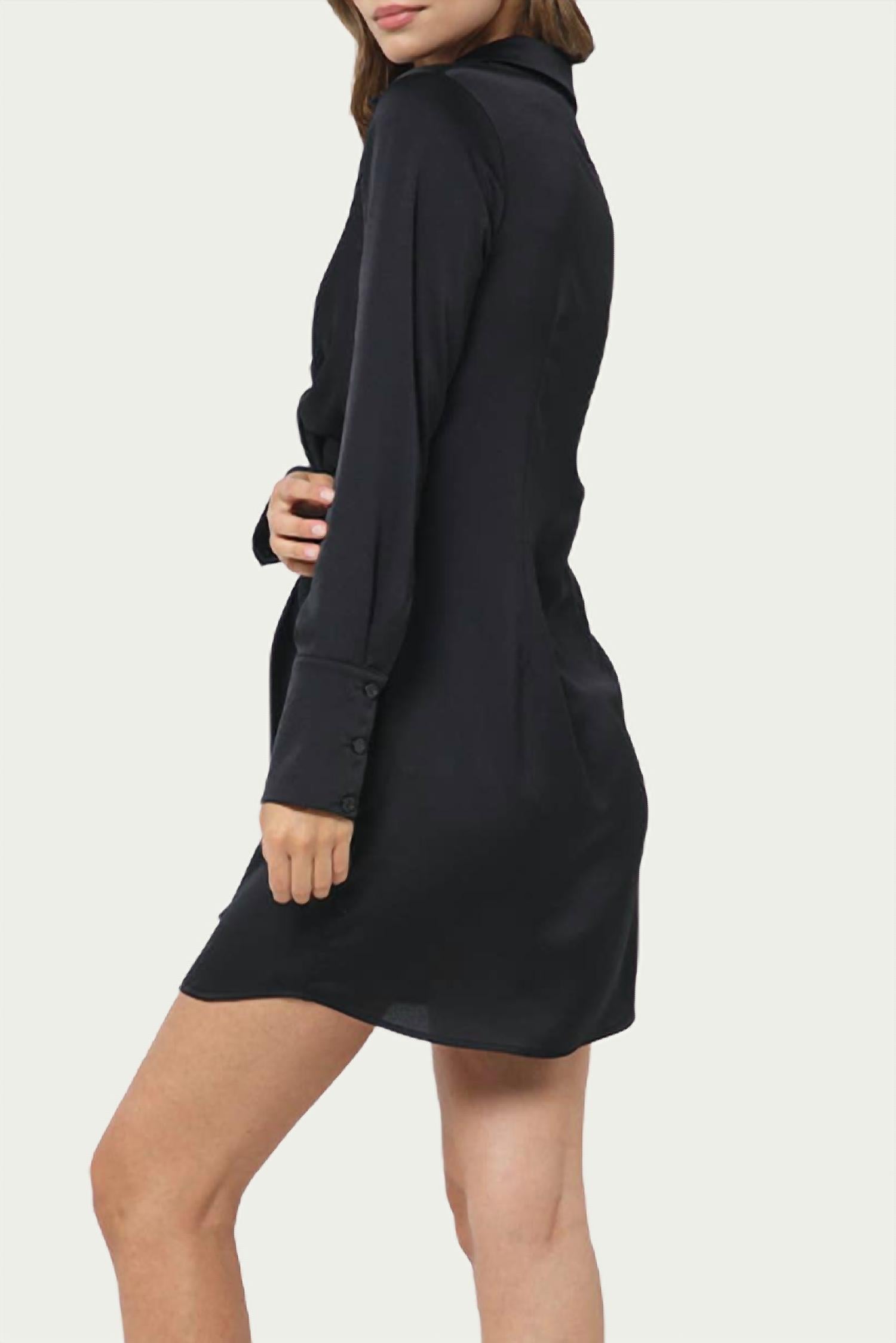 TIE-FRONT SATIN SHIRT DRESS