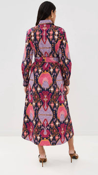 FIGUE Bassa Dress in fan ikat true navy - women's dress - alternate view