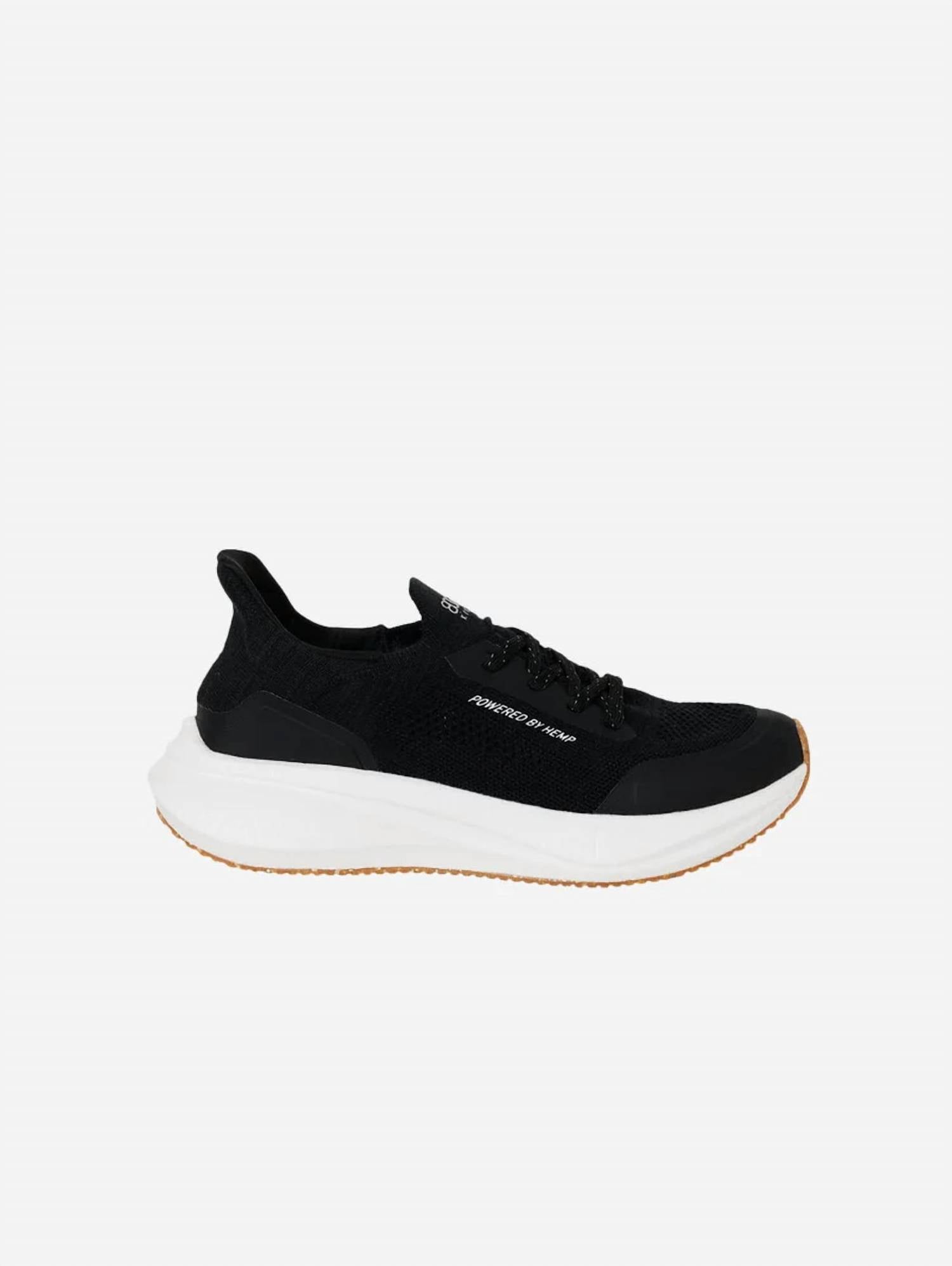 8000 Kicks Men's Hemp Leather Runner Sneaker in black white - men's shoe - detail view